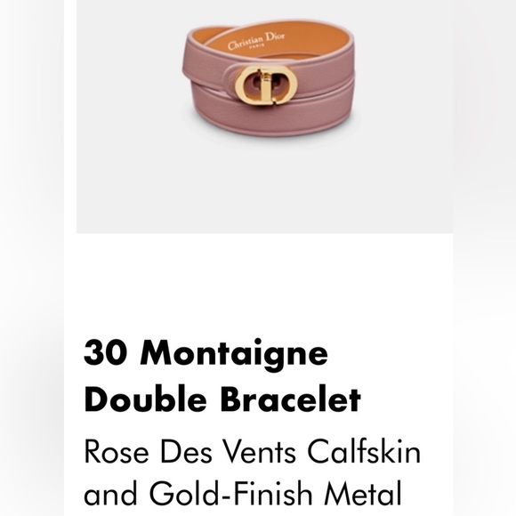 NEW CHRISTIAN DIOR BRACELET Montaigne Rose Leather Double Wrap w/ Gold Turnlock - Picture 3 of 7